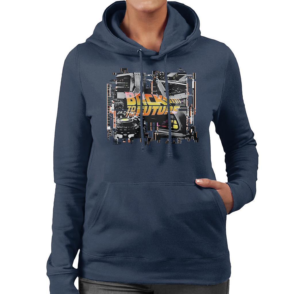 Back to the Future Delorean Montage Women's Hooded Sweatshirt Navy Blue Medium