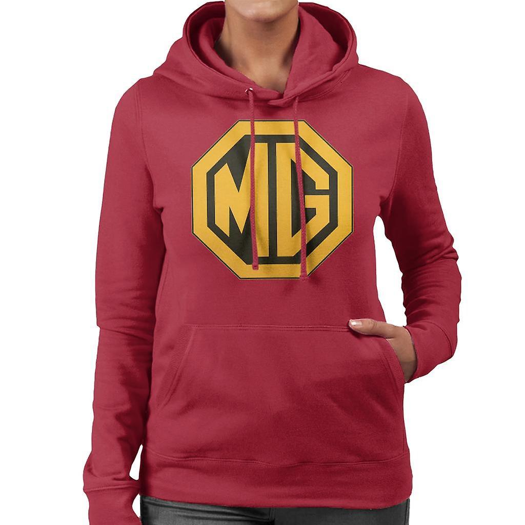 MG Gold Logo British Motor Heritage Women's Hooded Sweatshirt Cherry Red Medium