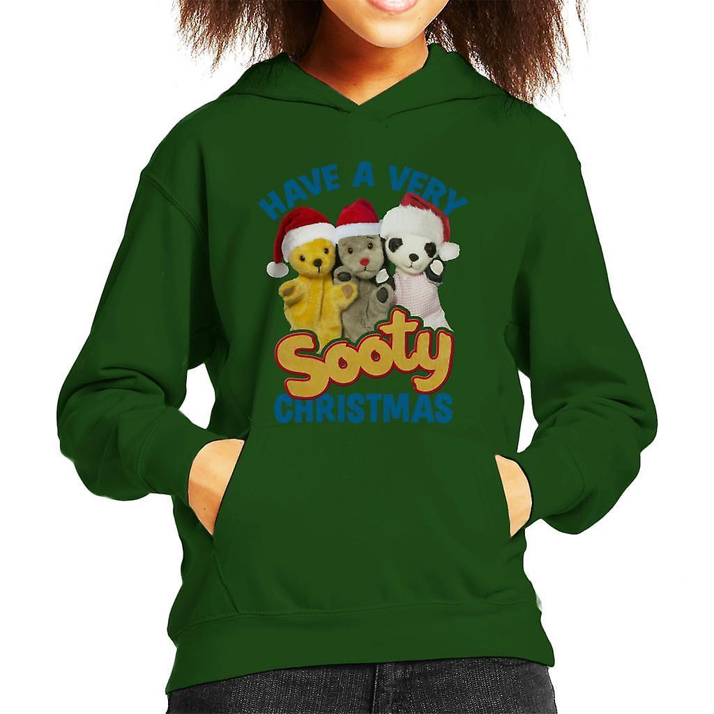 Sooty Christmas Have A Very Sooty Christmas Blue Text Kid's Hooded Sweatshirt Bottle Green X-Large (12-13 yrs)