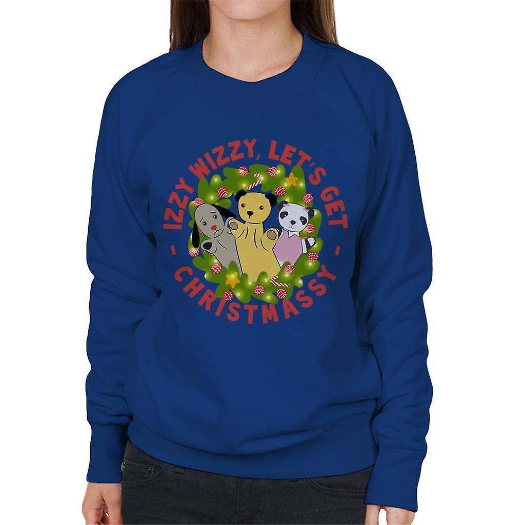 Sooty Christmas Illuminated Wreath Izzy Wizzy Lets Get Chrismassy Women's Sweatshirt Royal Blue XX-Large