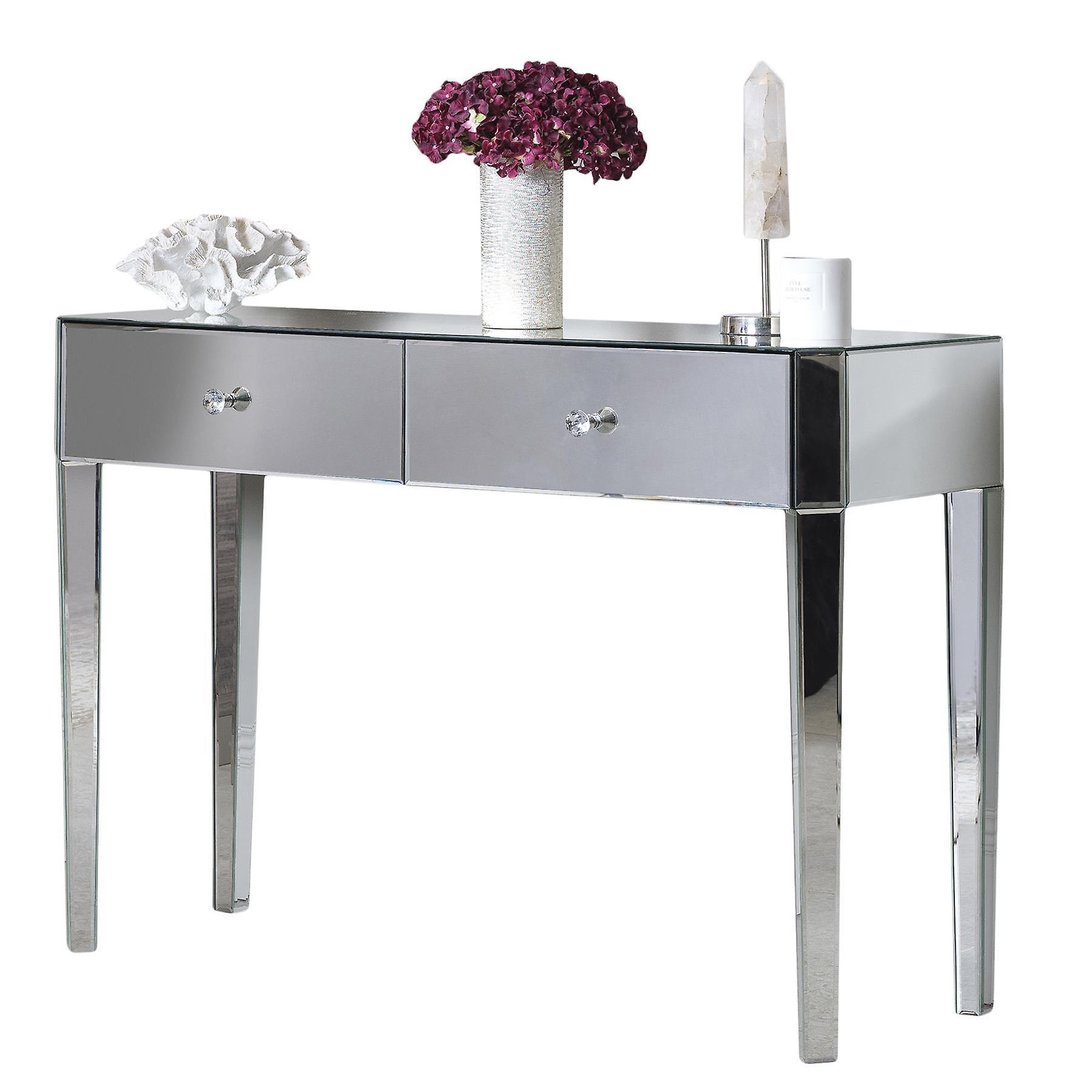 Carme Home Ivy Mirrored Dressing Table / Console Table with Drawer Storage in Silver Silver