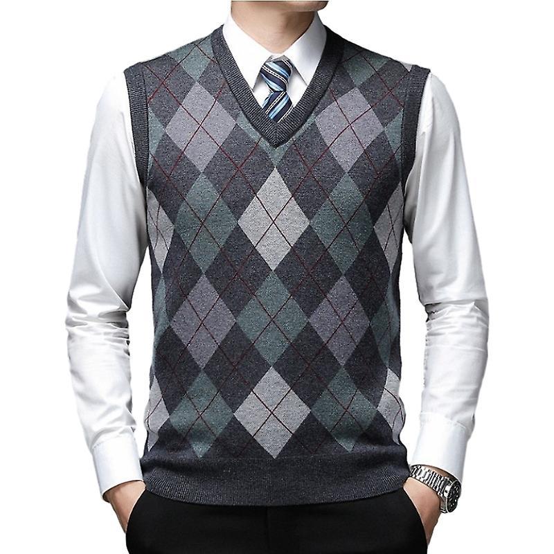 Kissqiqi Men Knitted V-Neck Vest, Sleeveless Pullover Sweater Vests Green XL