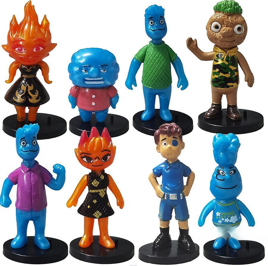 Xcy Elemental Action Figure 8 Pack, Authentic Posable Movie Toys, Small Scale Story Ready Gift Pack  including Wade and Ember