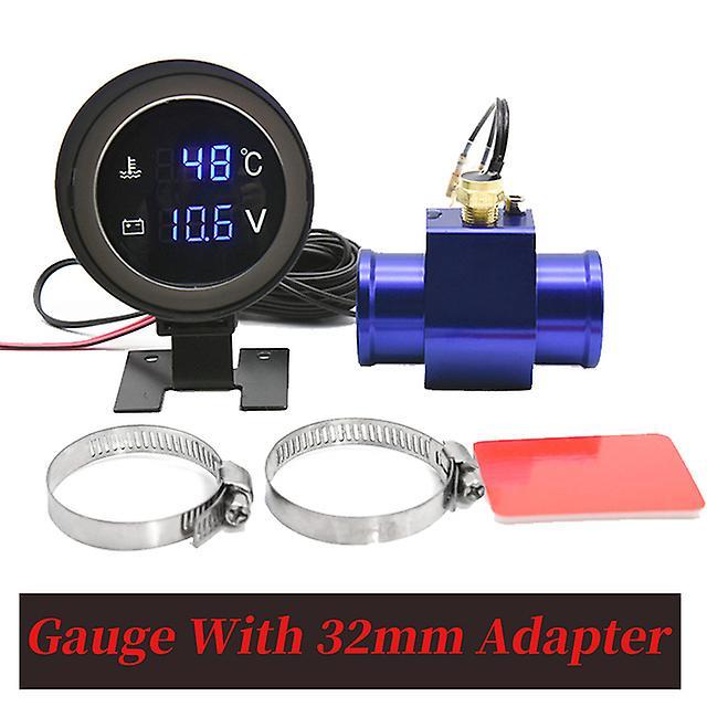 Gauges 2 In 1 Water Temperature Gauge Digital Led Voltmeter Water Temp Joint Pipe Sensor Car Truck Motorcycle Car Temperature Sensor With 32mm adapter