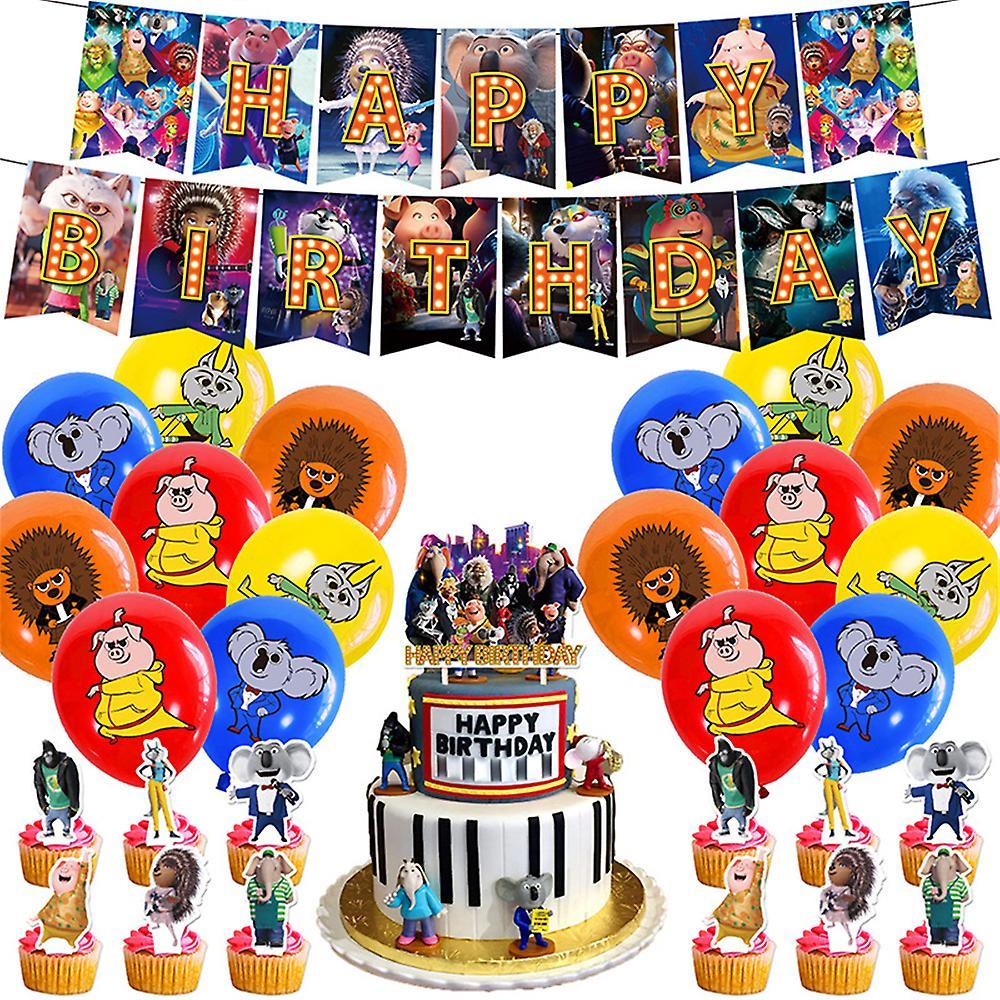 Waytogo Sing 2 Birthday Decors Set Cartoon Theme Birthday Decorations Balloons Cake Topper Banners