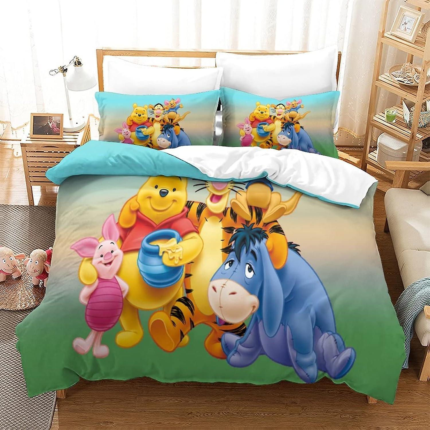 Kerota Winnie The Pooh Duvet Cover with Pillowcases Animated Characters Print Bedding with Zipper Closure Soft Microfiber Duvet Cover Single Single...