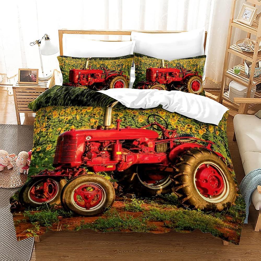 Kerota Tractor Duvet Covercm Bedding Set Person Tractor Parts Duvet Cover with Pillowcases for Children Adults Single135x200cm