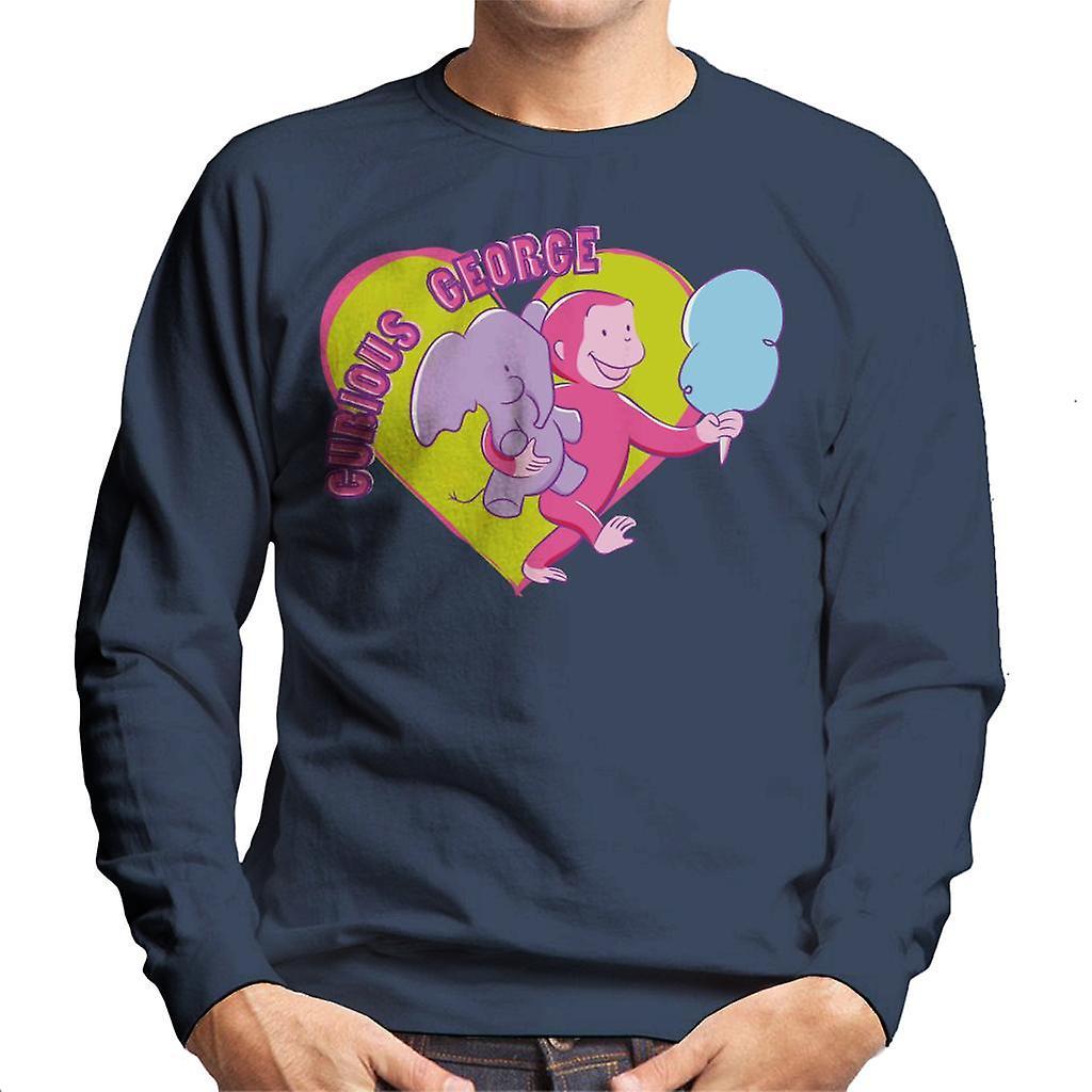 Curious George Carnival Heart Men's Sweatshirt Navy Blue Large