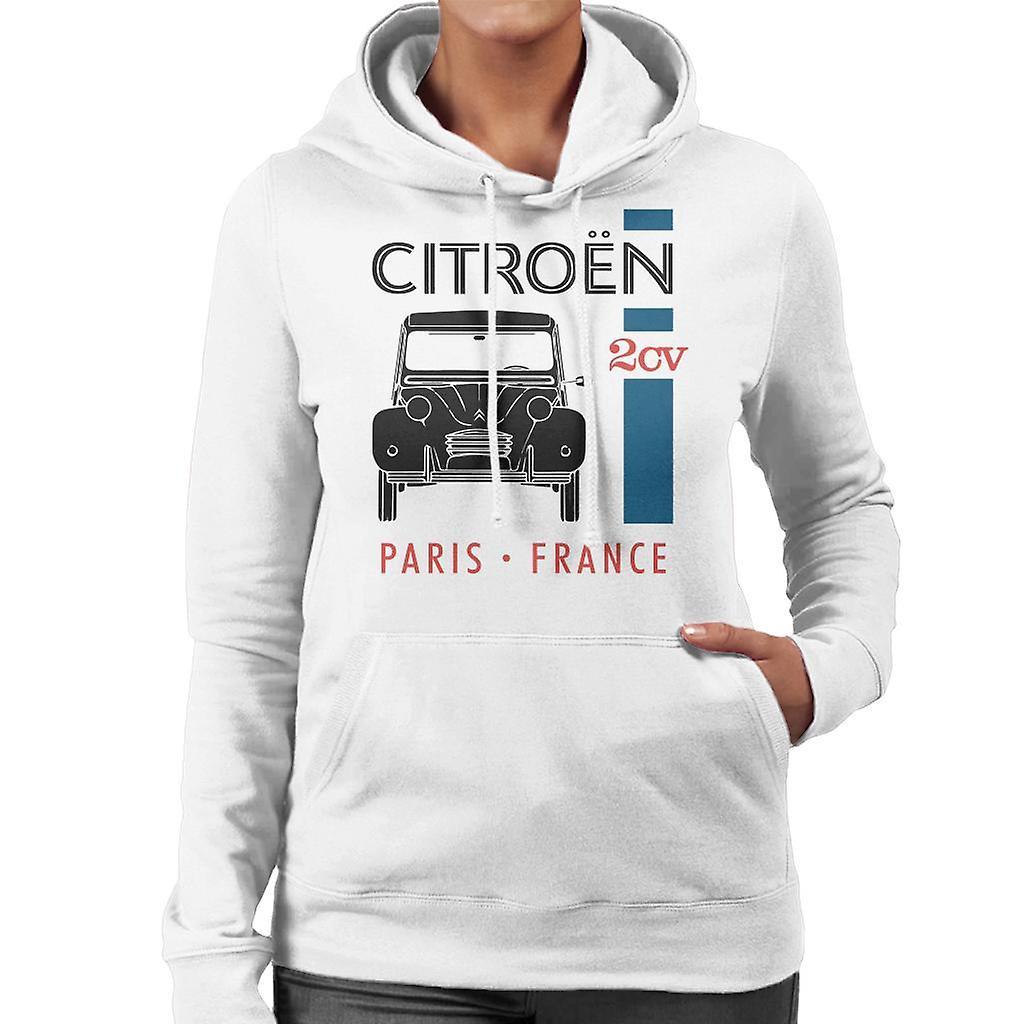 Citro�n Citroen Black 2CV Paris France Single Stripe Women's Hooded Sweatshirt White XX-Large