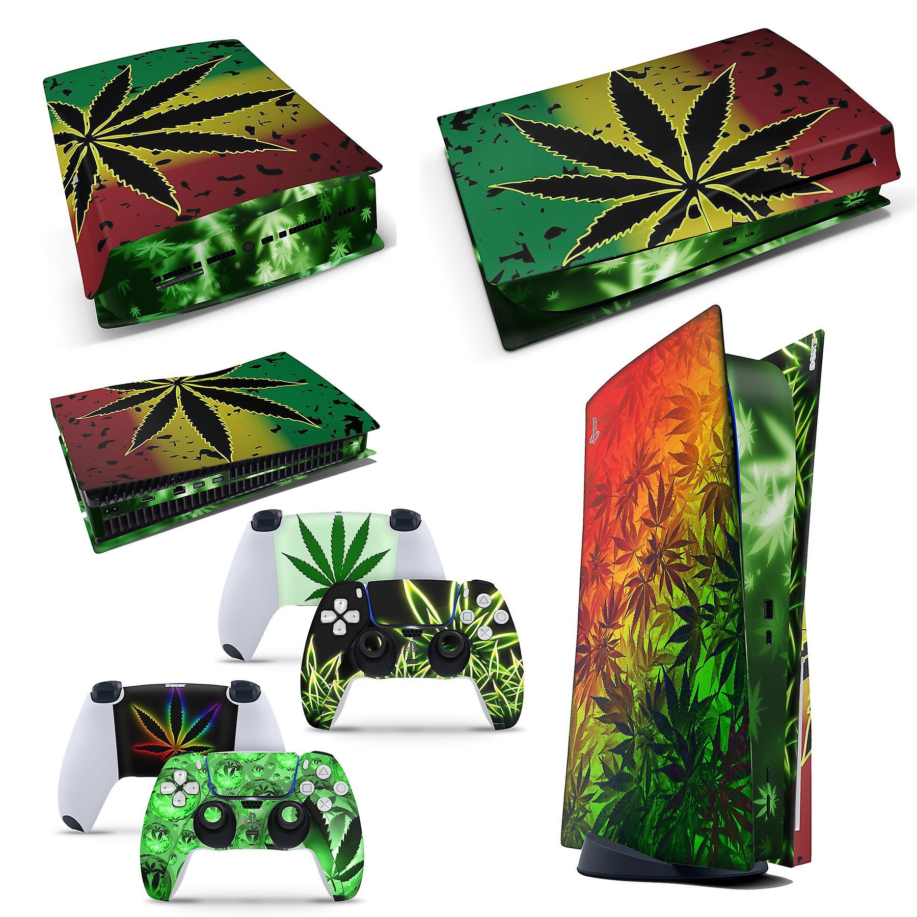 giZmoZ n gadgetZ Playstation 5 PS5 Disk Console Skin Vinyl Cover Decal Stickers + 2 Controller Skins Set WEED