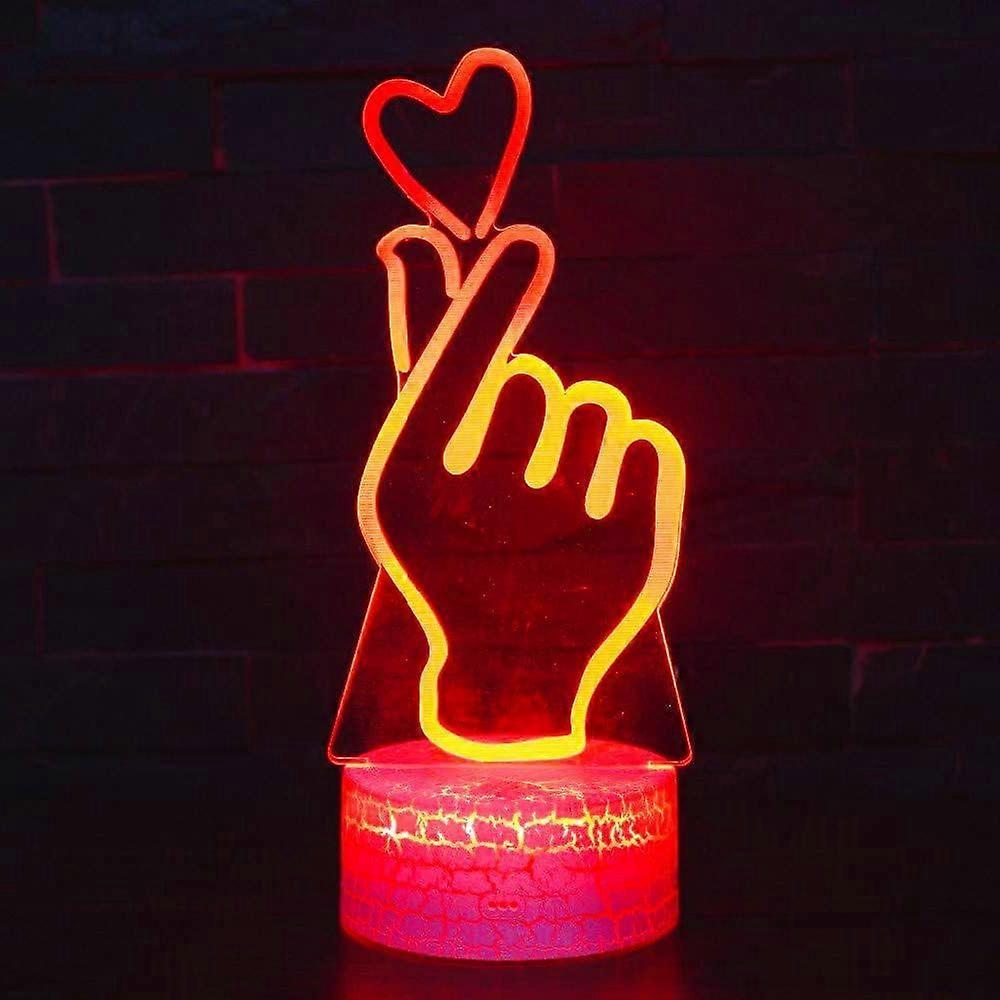 Xcy 3D Finger Love Heart Night Light Table Desk Optical Illusion Lamps 7 Color Changing Lights LED Table Lamp Xmas Home Love Birthday Gift