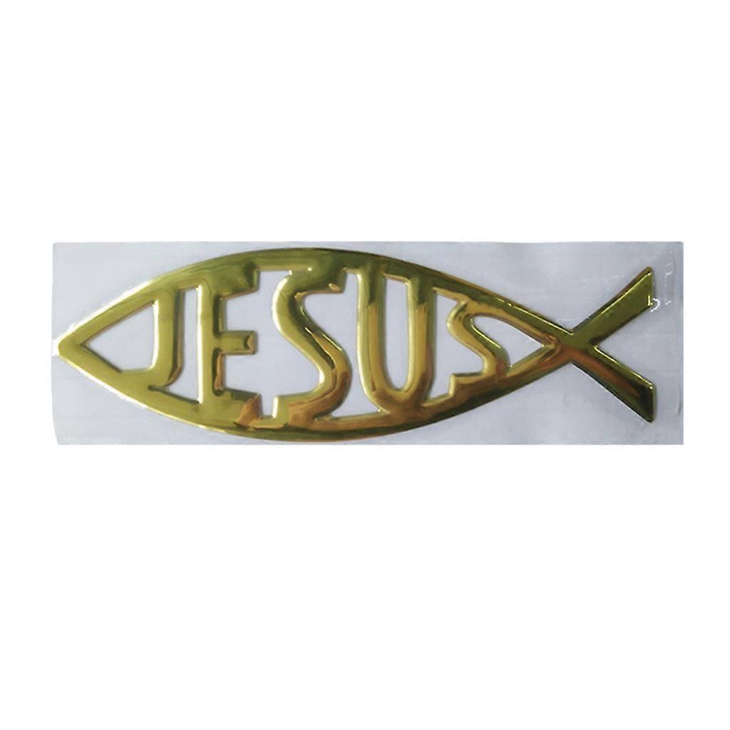 unbrand Jesus Fish 3D Car Sticker Emblem Badge Waterproof Decal Christian Decal Sticker Yellow