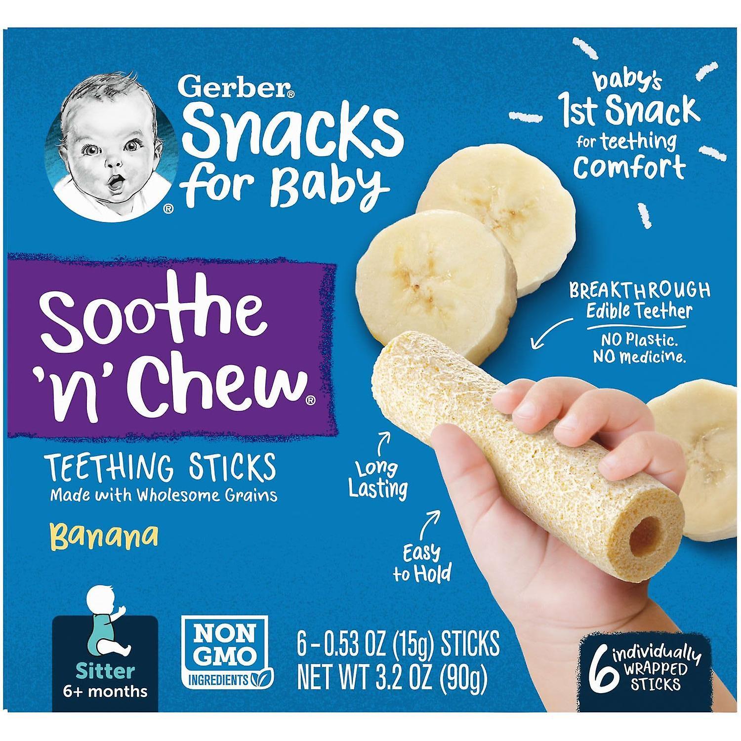 Gerber, Soothe 'N' Chew, Teething Sticks, 6+ Months, Banana, 6 Individually Wrapped Sticks, 0.53 oz