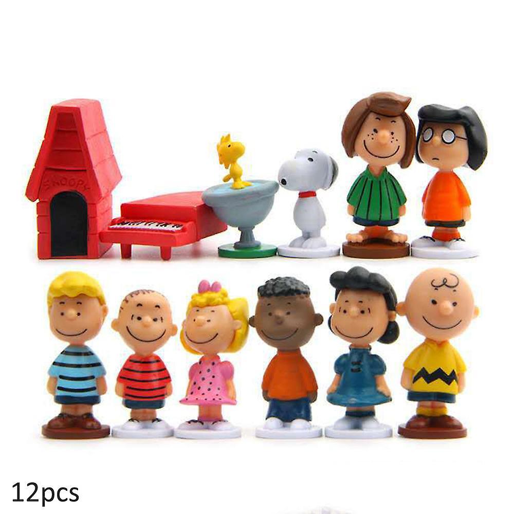 Sevenday 12Pcs Peanuts Snoopy Figures Toys Set Figurine Minifigures Collectible Models Kids Birthday Cake Toppers Decoration