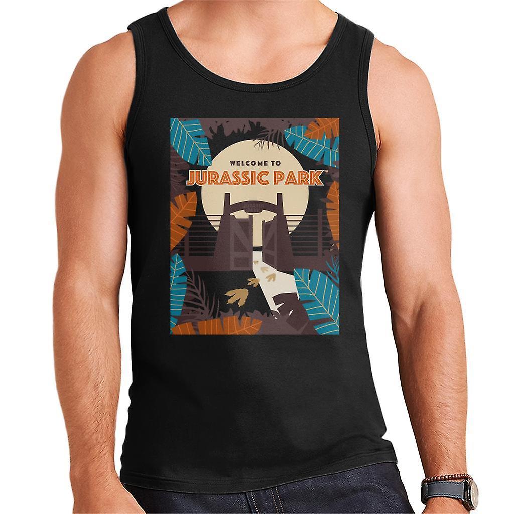 Jurassic Park Welcome To Sign Blue Leaves Men's Vest Black Small