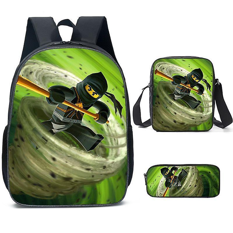 Whbyv Ninjago Backpack Ninjago Student School Bag Cartoon Anime Backpack Shoulder Bag Pen Case C Three piece Set