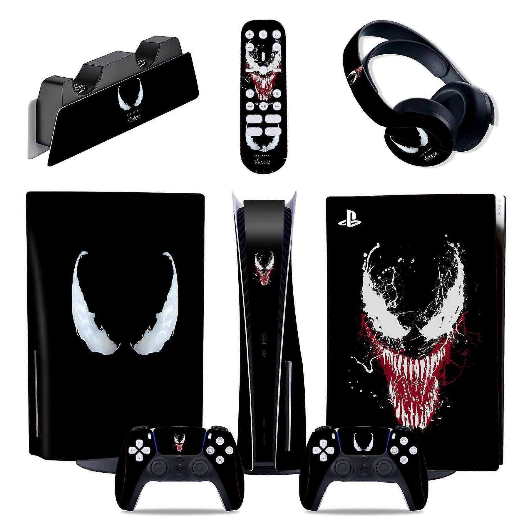 Zkdsv Venom 5-in-1 Ps5 Standard Disc Edition Sticker Set, Skin, Skin, Decal Cover, Playstation 5 Console, Hardware TN-PS55in1-7002