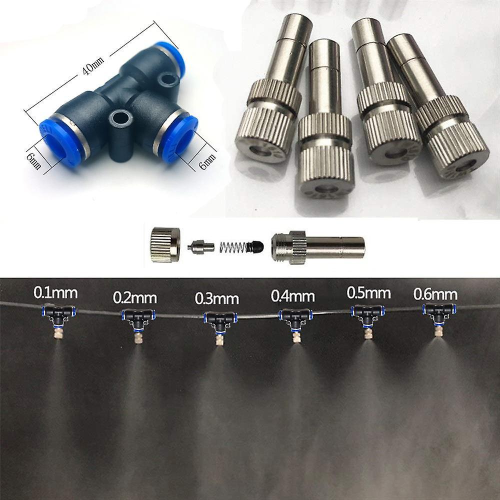 Colorans 5pcs Fog Misting Nozzle With 6mm Tee Quick Connection Garden Water Irrigation Nozzles 0.1mm