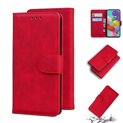 Hsmy For Samsung Galaxy A51 4g Skin Feel Pure Color Flip Leather Phone Case Red