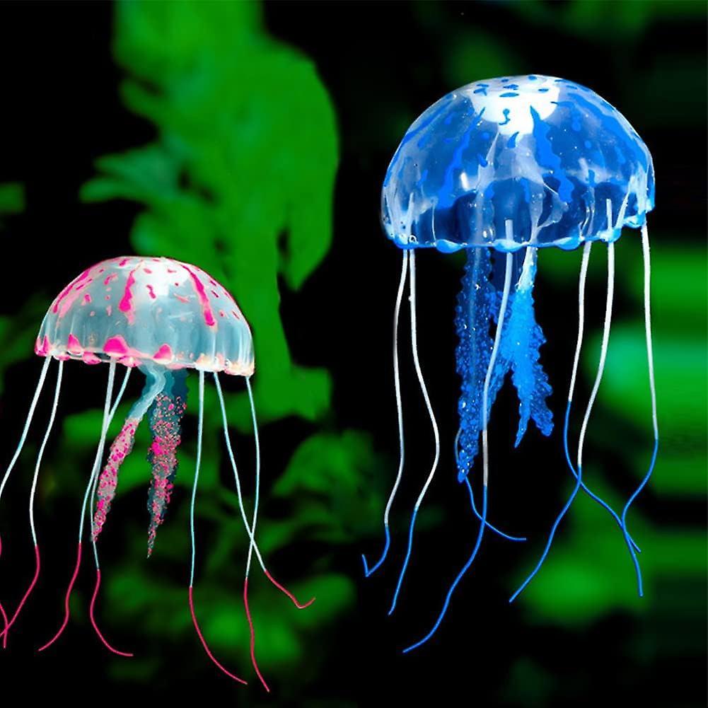 Xymcv 2 Pcs Artificial Jellyfish(blue And Pink), Aquarium Decoration, Silicone Jellyfish, Luminous Jellyfish Fluorescence Jellyfish Aquarium Decora...