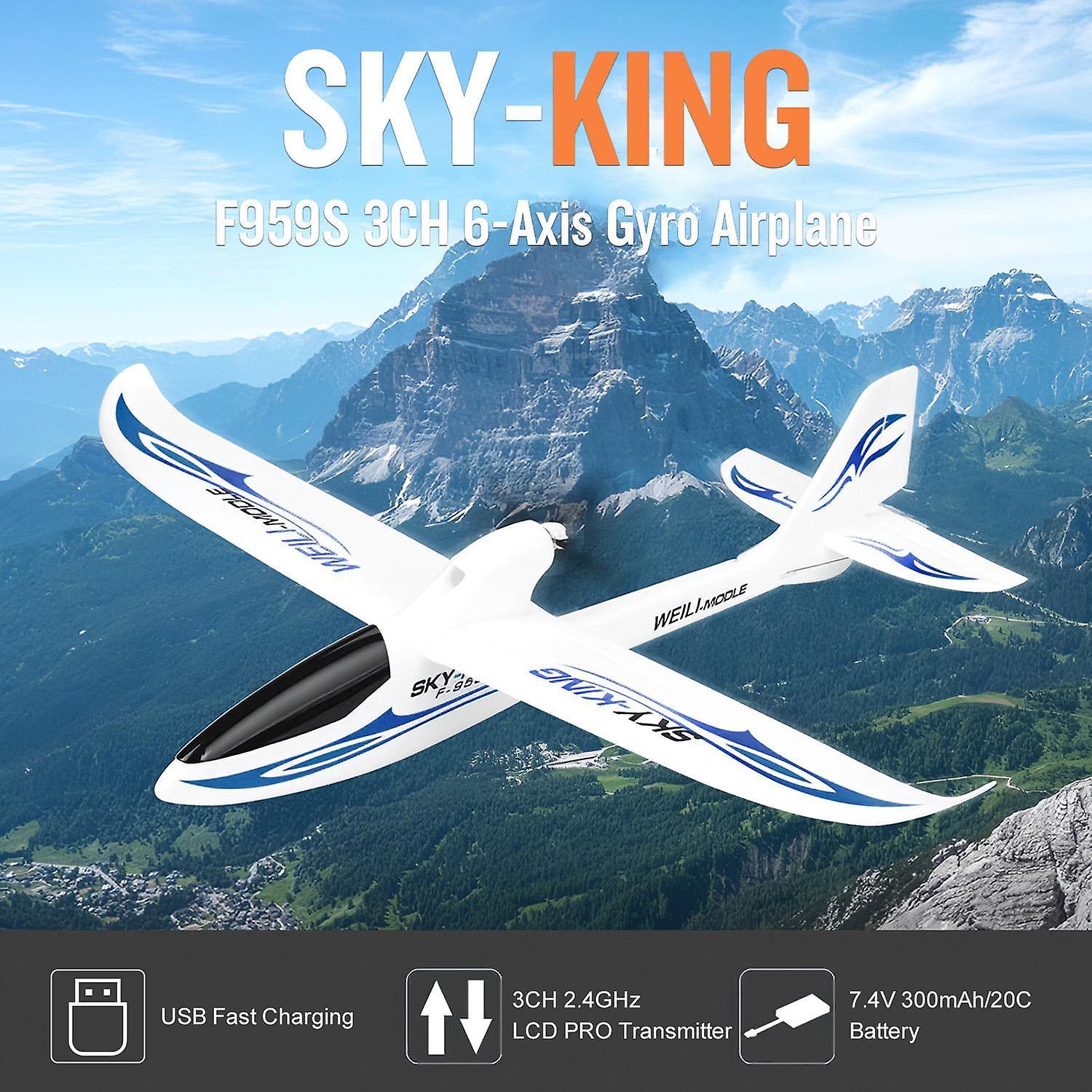 WL Toys WLtoys F959S RC Airplane Fixed-wing SKY-King 2.4G 3CH 6-Axis Gyro Remote control Aircraft Glider RTF Blue