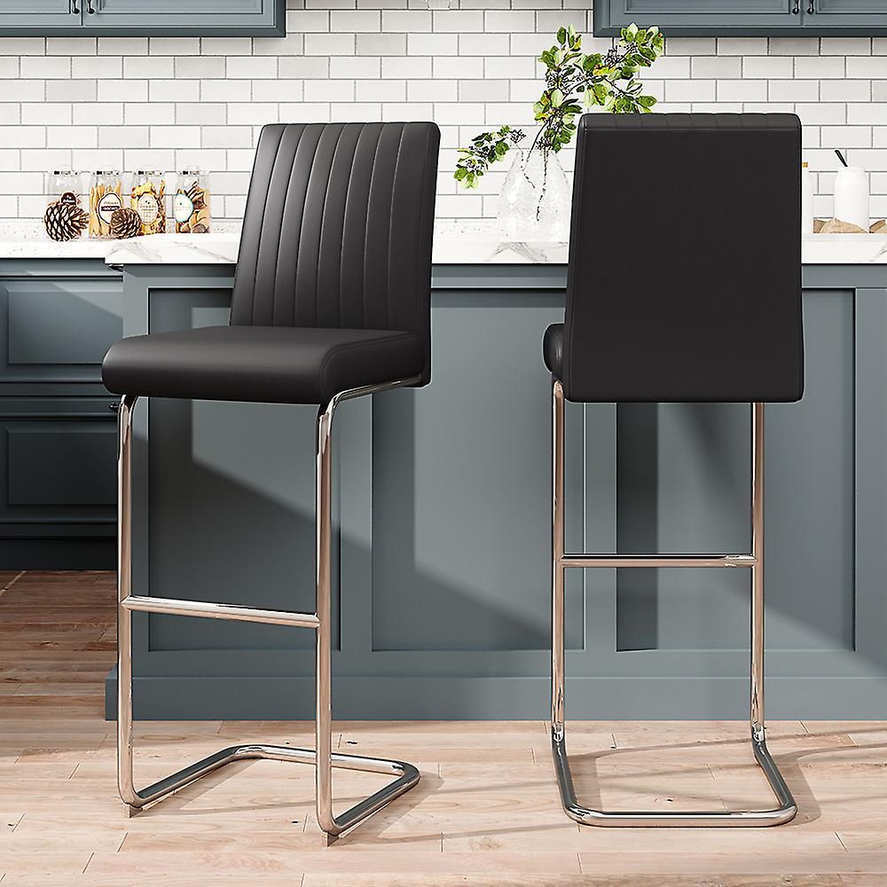 Living And Home 2 Pcs Black PU Bar Stools With Backrest