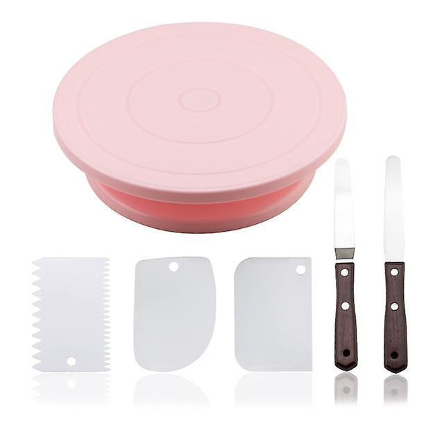 Slowmoose Plastic Cake Turntable Rotating Cake - Plastic Dough Knife Decorating Cream - pink set