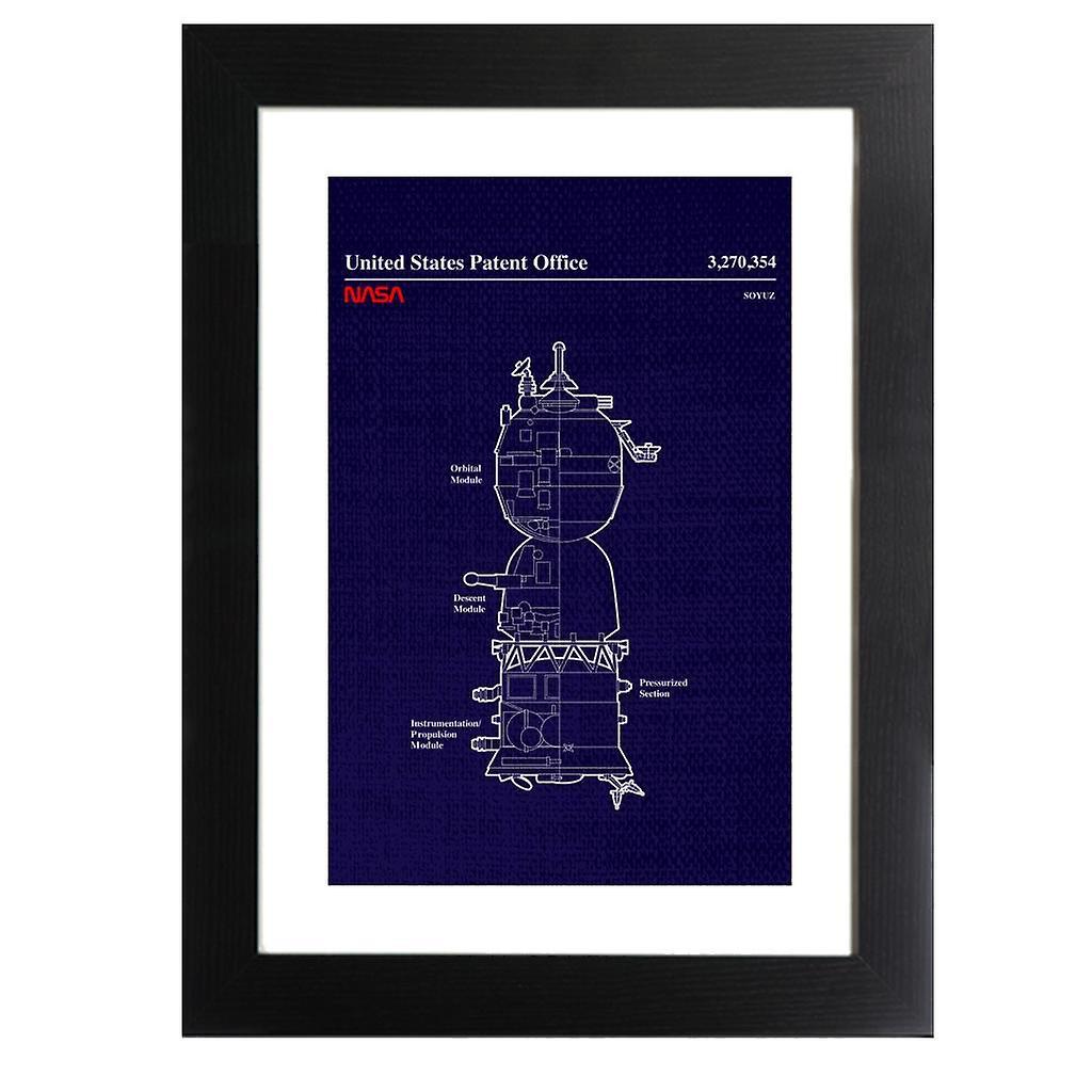 NASA Soyuz Spacecraft Blueprint Framed Print Navy Blue 39 x 52 cm