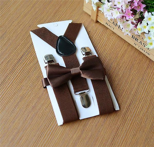 Slowmoose Elastic Adjustable Kids  Straps, Suspenders Braces Bow Tie Chocolate