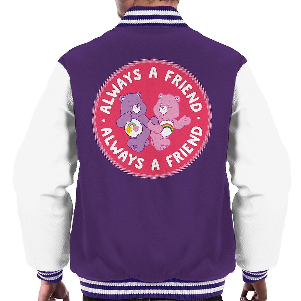 Care Bears Cheer Bear And Best Friend Bear Always A Friend Men's Varsity Jacket Purple/White X-Large