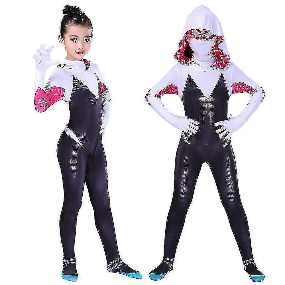 Lequeen Halloween Kids Spiderman Gwen Cosplay Bodysuit Parallel Universe Jumpsuit Costume 4-5 Years