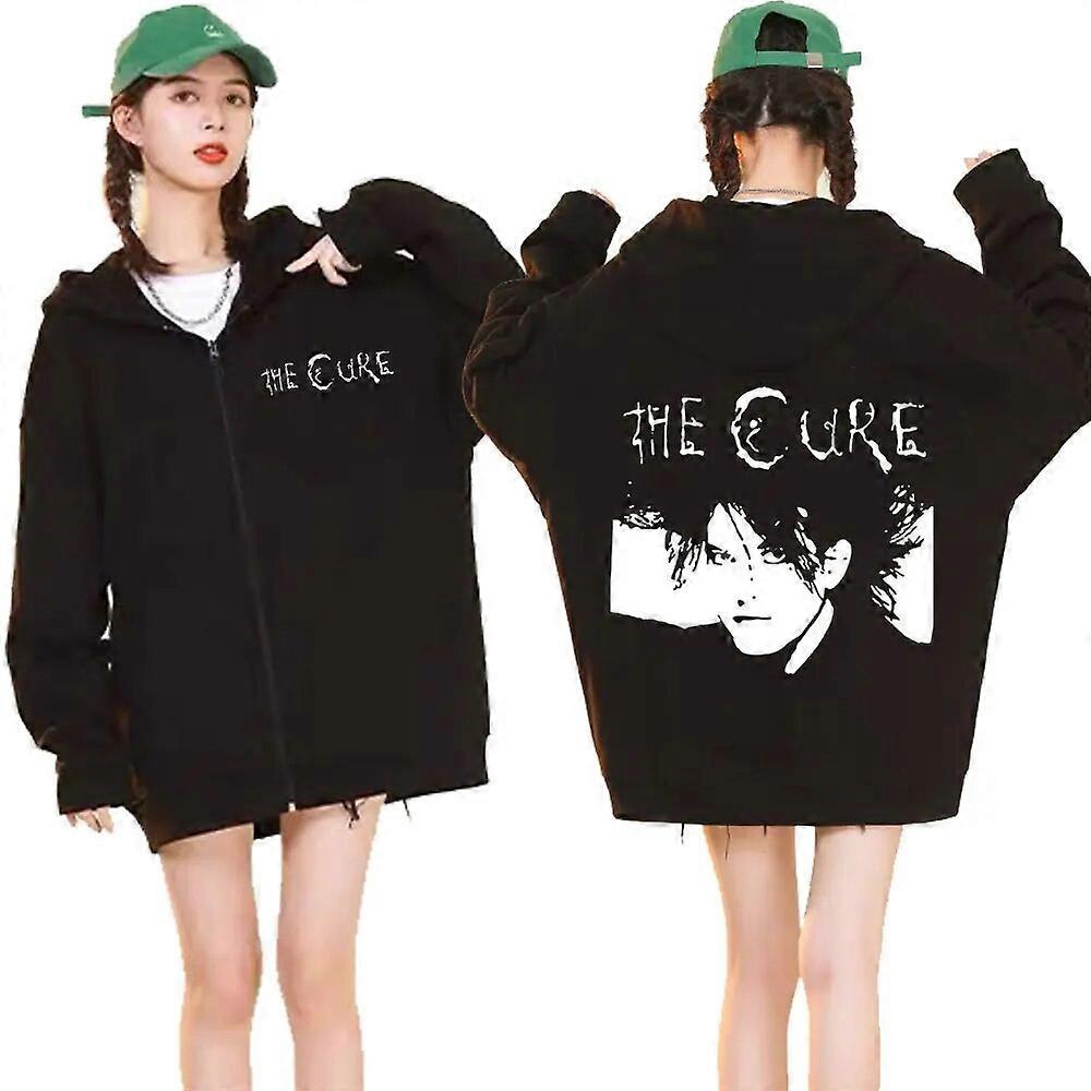 Redkid 1986 The Cure Robert Smith Zipper Hoodies Men Rock Band Hip Hop Graphic Zip Up Oversized Hoodie Sweatshirt Unisex Cardigan Coats Black XXL