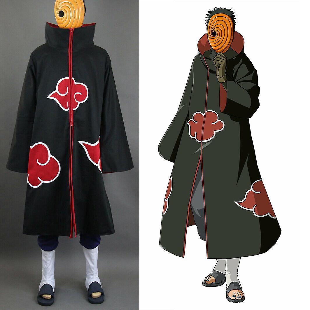 Unbrand Naruto Akatsuki Tobi Uchiha Obito Robe Cloak Coat + Resin Mask Cosplay Costume Black M