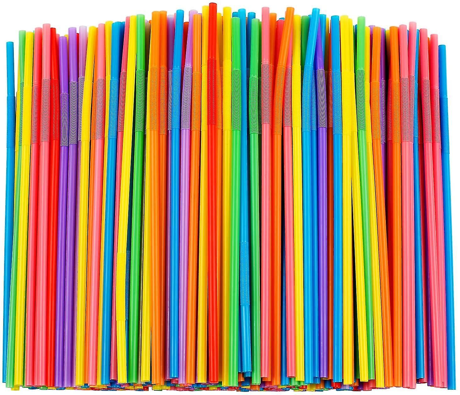 TIB Huamade 100/500/1000 Pcs Colorful Flexible Plastic Straws, Bpa-free Disposable Bendy Straws F 500pcs