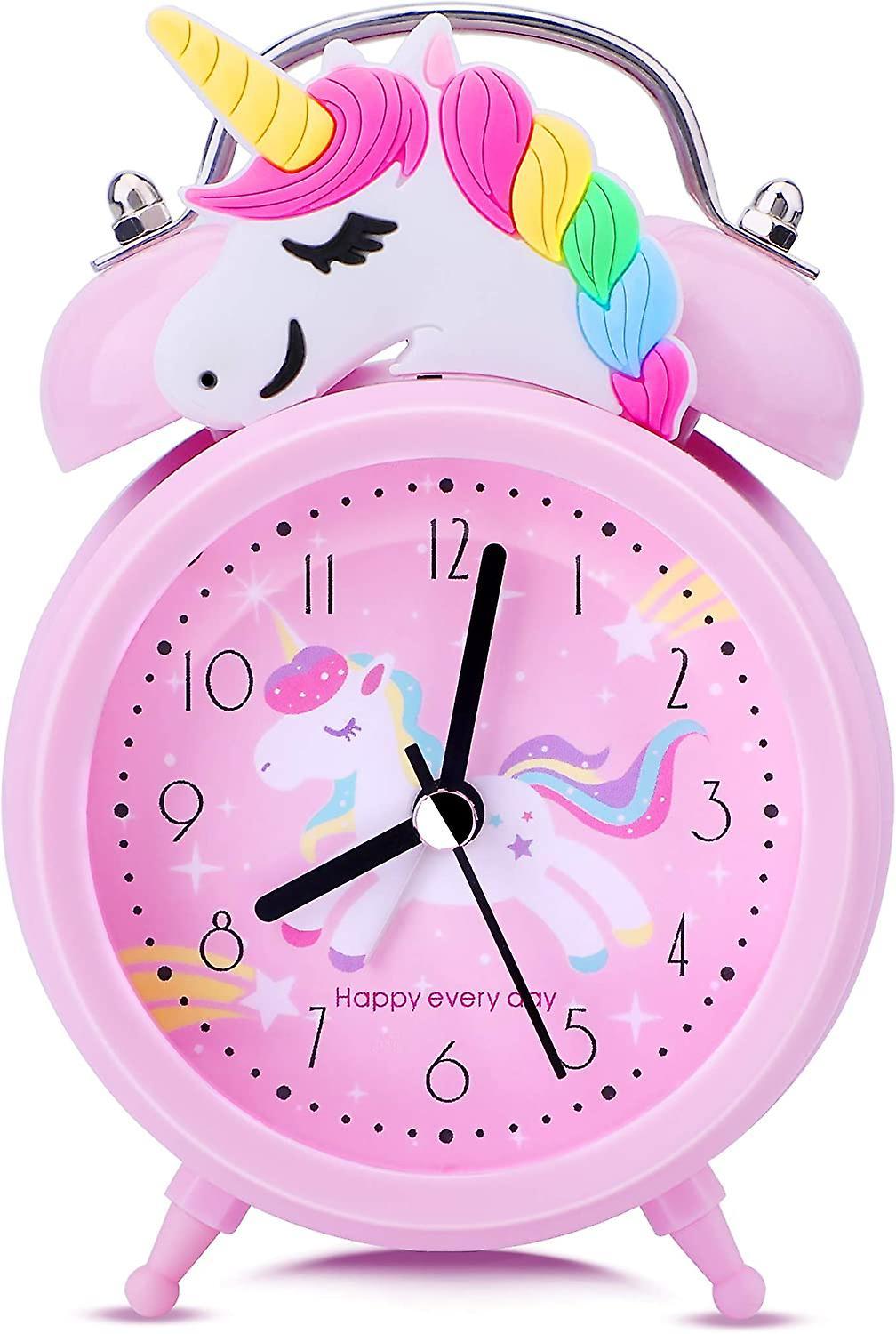 Elciaicle Cute Unicorn Alarm Clock For Girls Kids - Non Ticking Silent Second Hand - Super Loud Twin Bell - Bedroom Decoration - With Backlight - U...