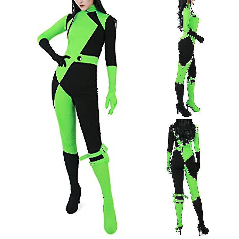 Aswei Halloween Hot Itemswomen"s Miss Go Bodysuit Jumpsuit Cosplay Costume Shego Costume Halloween Party Dress Up 170