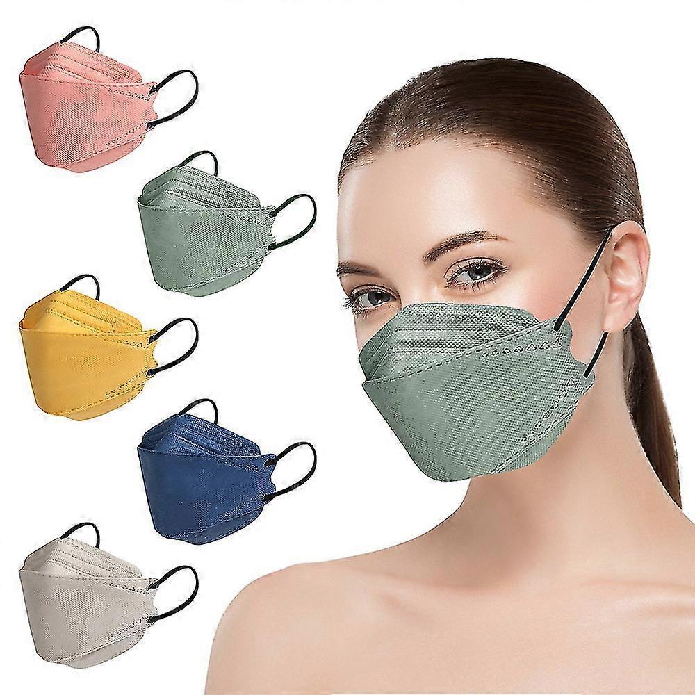 Elsavct 50Pcs KN95 Face Masks Fish Mask Adult Morandi FFP2 Mask 4 Layer Protective Masks KF94 Masks Yellow