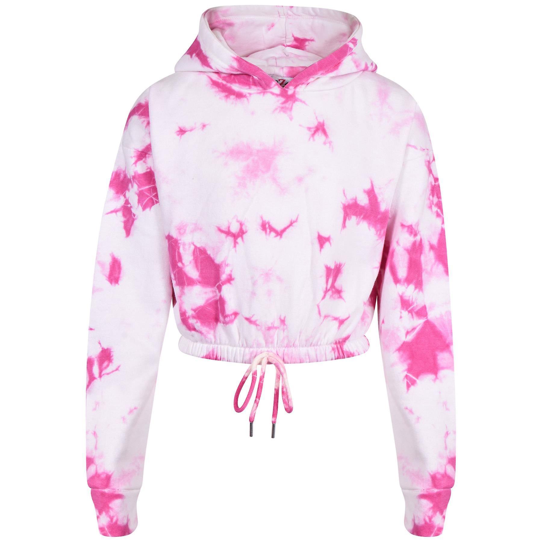 A2Z 4 Kids Girls Tie Dye Printed Pink Cropped Hoodie & Bottom Tracksuit 7-8 Years