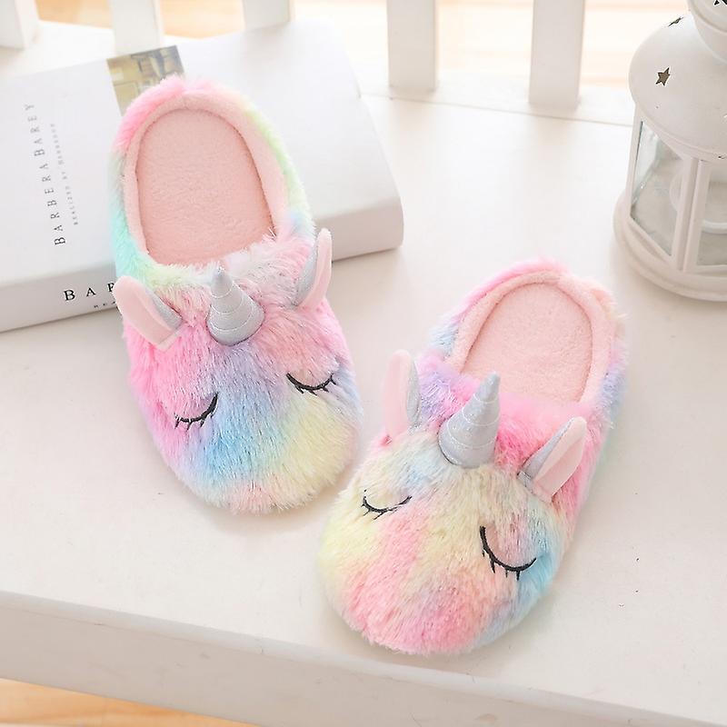 DUQI Unicorn Slipper Multicolor Cortoon Rainbow Cozy Home Indoor Warm Cartoon Plush Slippers Women Animal House Cartoon Slipper Shoes 7