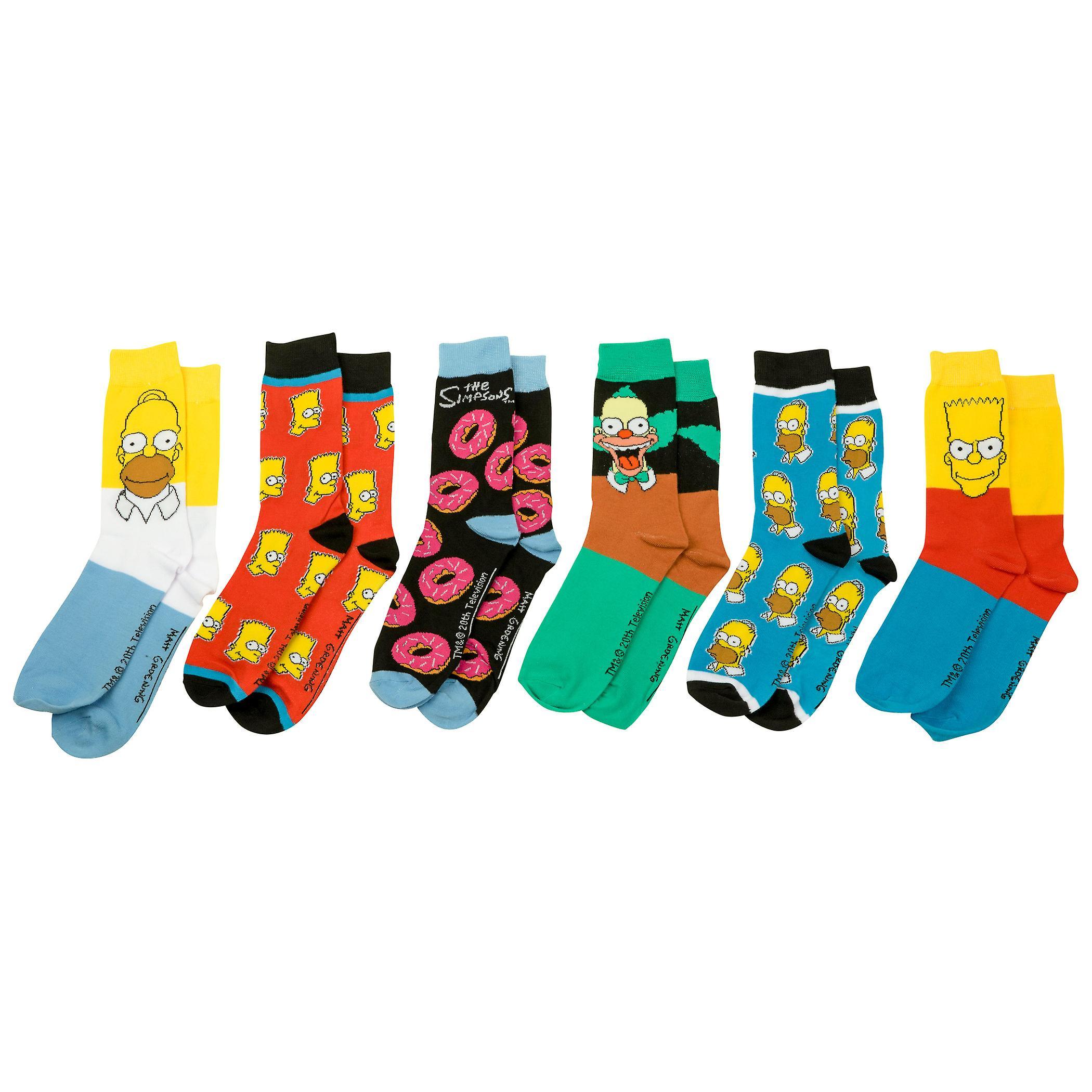 Cartoons The Simpsons Assorted Characters Men's 6-Pair Pack of Crew Socks Multi-Color