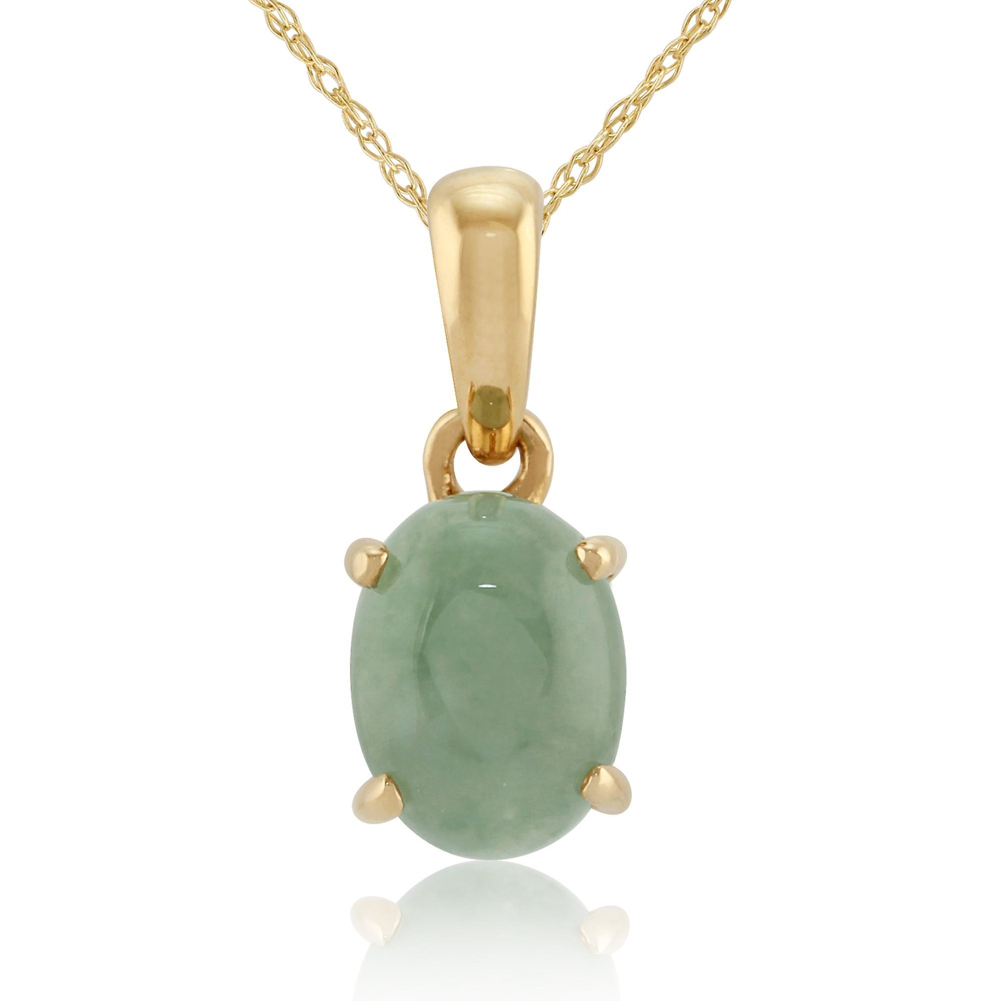 Gemondo Classic Oval Jade Cabochon Pendant Necklace in 9ct Yellow Gold 25356 Green One Size