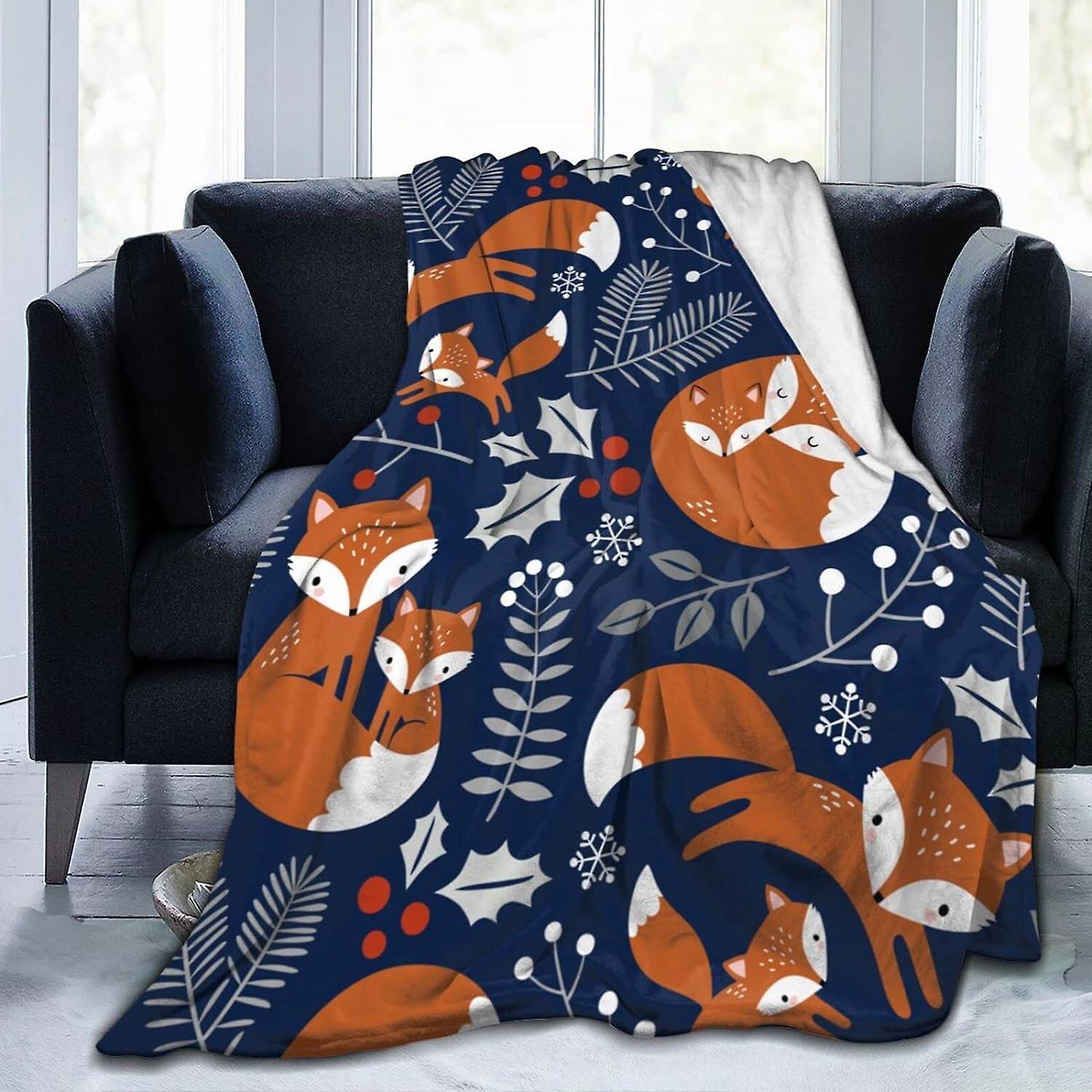 Kerota Throw Blanket Cute Fox Blanket Soft Comfortable Flannel Throw Blanket Washable for Bed Sofa 50x40in 125x100cm