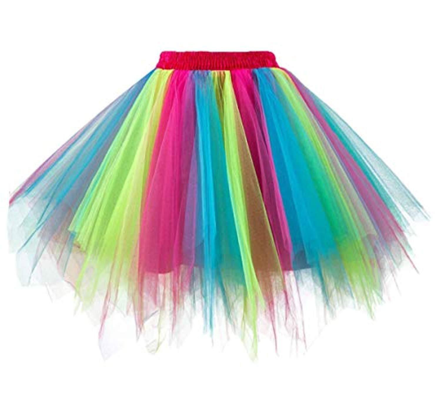 Kuankuanbao Quality Pleated Short Skirt For Girls Dancing Skirt rainbow XXL