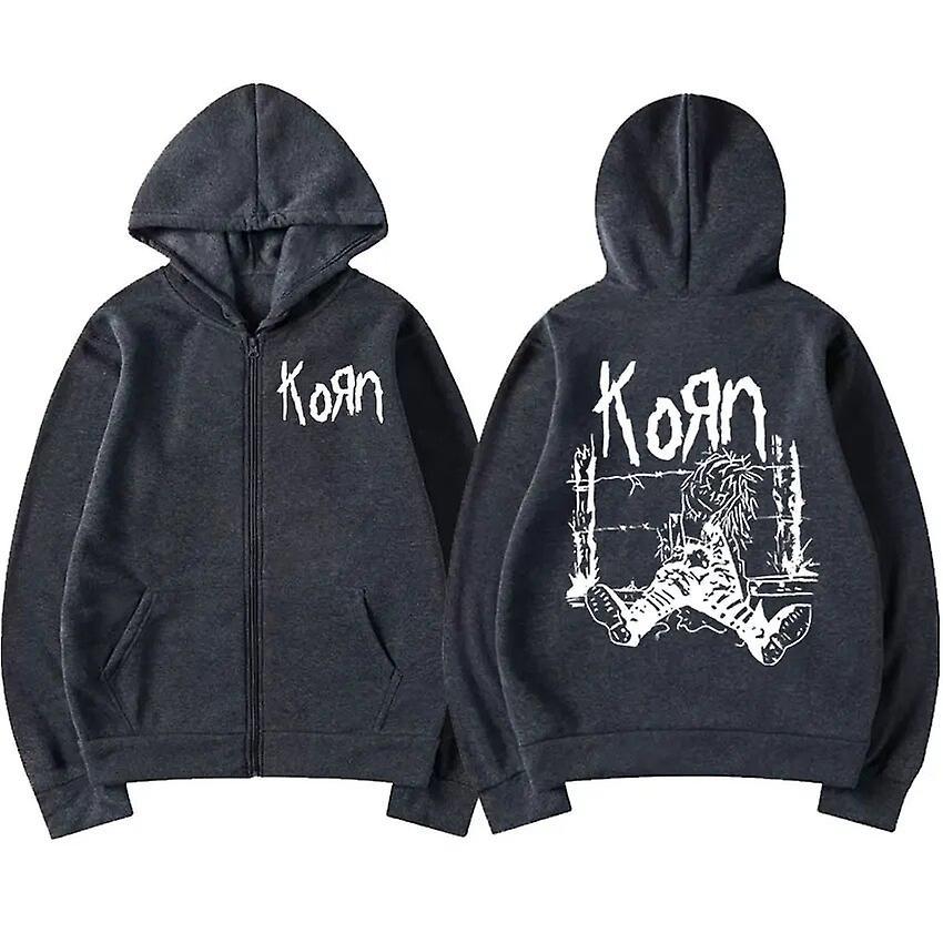 Eccpp Rock Band Korn 1994 Rag Doll Neidermeyers Zipper Hoodie Men Metal Hip Hop Oversized Zip Up Coats Sweatshirts Unisex Streetwear Dark gray L