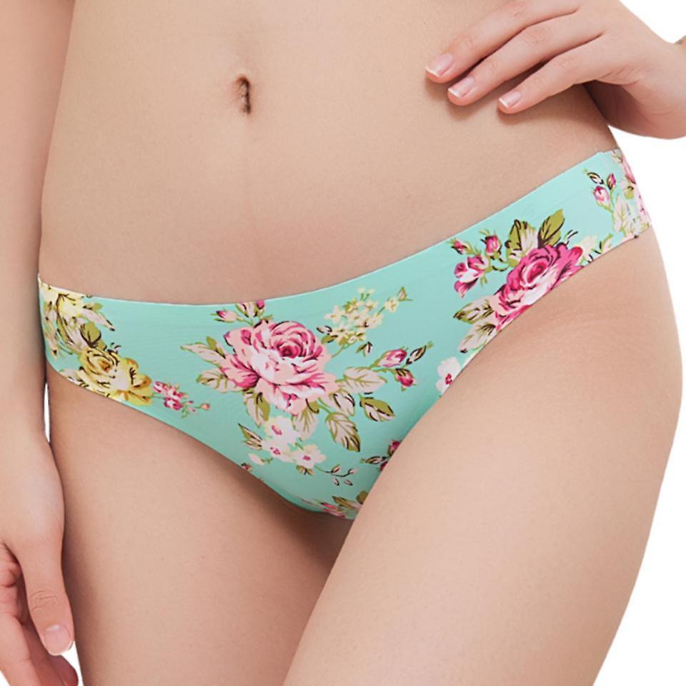 GreenZech Floral printed seamless ultra-thin low waist thong briefs Light green 8