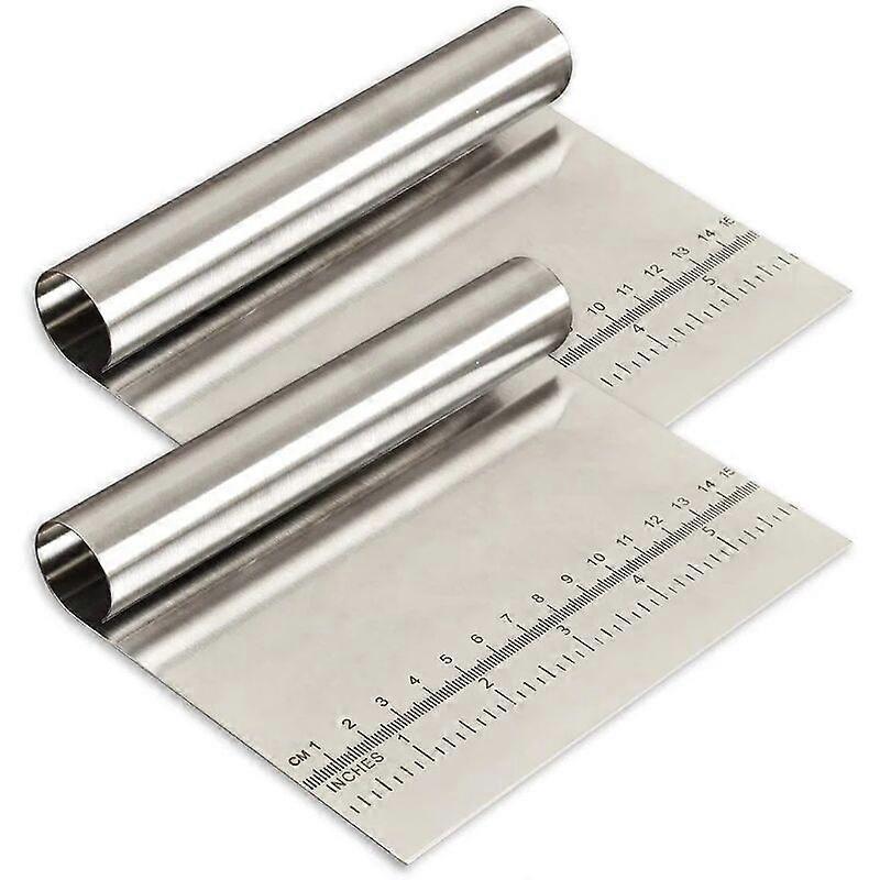 Szsljsm 2 Pack Stainless Steel Dough Scraper with Measuring Scale, Cake Cutter, Pizza Cutter, Bread Divider