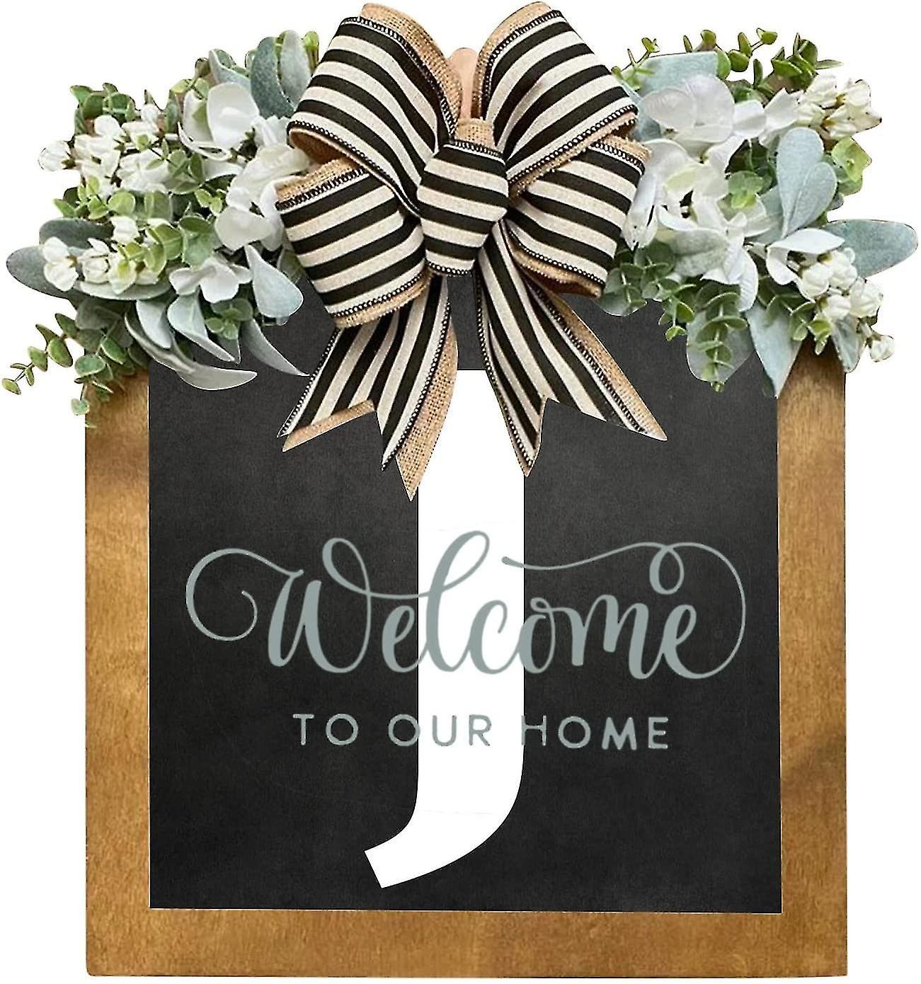 Tianzun Unique Last Name Year Round Front Door Wreath With Bow, 16" Welcome Sign Garland Creative 26 Letter Farmhouse Wreath J