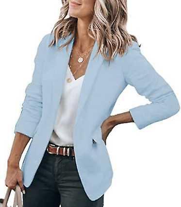 Ajhjn Women Long Sleeve Business Jackets Casual Work Cardigan Jacket Shawl Neck Blazers sky blue M