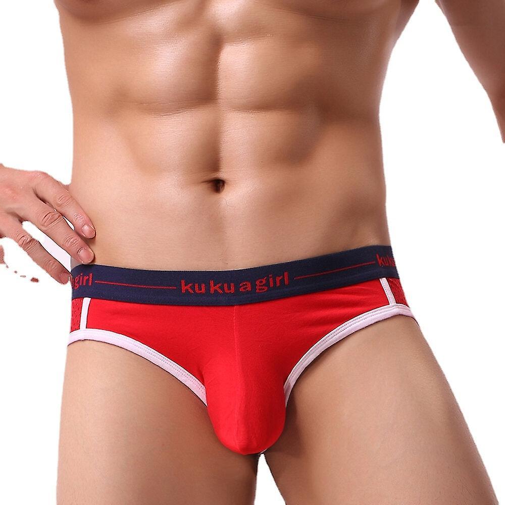 Xinanduo Mens Mesh Breathable U Convex Pouch Briefs Underwear Red 2XL