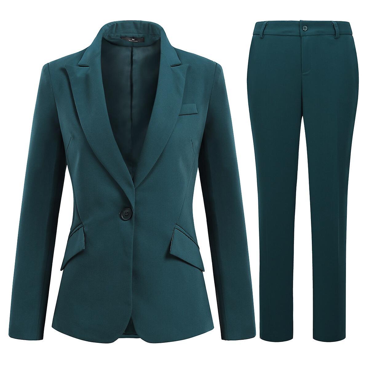 Yynuda Women's 2 Piece Business Outfit Slim Fit Elegant Blazer With Suit Trousers Green M